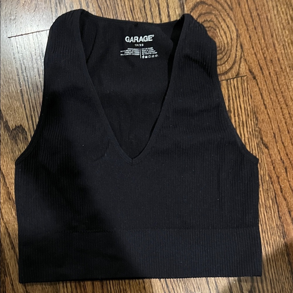 Garage Black V-Neck Ribbed Tank Top